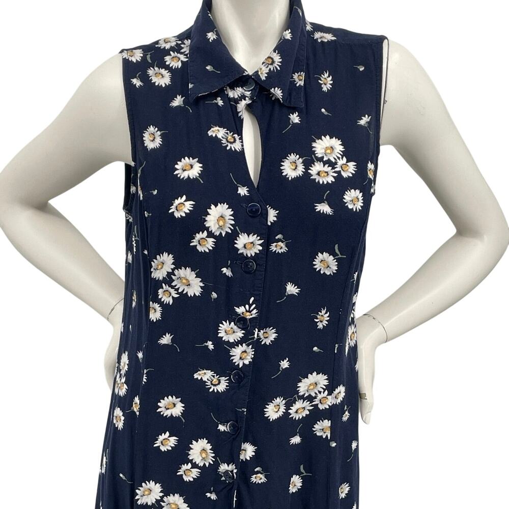 Christopher & Banks Womens Vtg Navy Midi Dress Daisy Button Front Sleeveless S - Picture 12 of 16